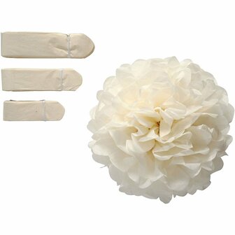 Pompon van papier, off-white, d 20+24+30 cm, 16 gr, 3 stuk/ 1 doos