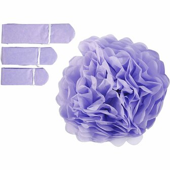 Pompon van papier, paars, d 20+24+30 cm, 16 gr, 3 stuk/ 1 doos