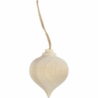 Houten Kerstbal - Druppelvormige DIY Kerstdecoratie - Onbewerkt Hout Voor Schilderen &amp; Versieren - Met Ophangkoord - 5,5 cm - 1 Stuk