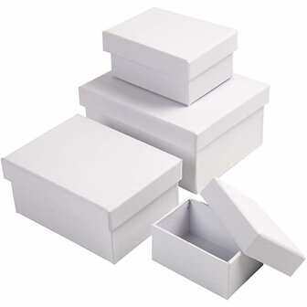 Rechthoekige Dozen - Witte Kartonnen Dozen - Decoratieve Doosjes - Diverse Hoogtes - 8,5x11,5cm en 11x14cm - Set van 4 Stuks