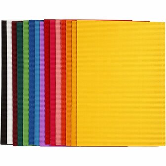 Ribbelkarton 25x35cm - Karton Met Textuur Voor Hobby - Golfkarton Knutselen - Knutselkarton Geribbeld - Textuurkarton - Verschillende Kleuren - 80 Grams - Set van 15 Vellen