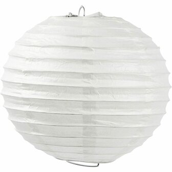 Rijstpapier Lamp Rond - Ronde Papieren Lamp - Lampionlamp Met Standaard - Wit - Dia: 35 cm - Creotime - 1 stuk