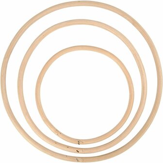Ringen - Decoratie Object - Onbewerkt - Rond - Bamboe - Naturel - Dia: 15,3+20,3+25,5 cm - Creotime - 3 stuks