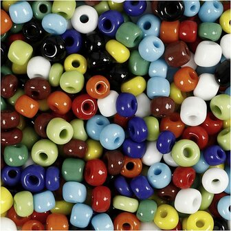 Rocailles, diverse kleuren, d 4 mm, afm 6/0 , gatgrootte 0,9-1,2 mm, 1000 gr/ 1 Doosje