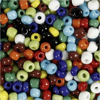 Rocailles, diverse kleuren, d 4 mm, afm 6/0 , gatgrootte 0,9-1,2 mm, 130 gr
