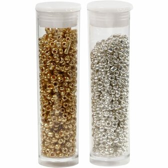 Rocailles Kralen - Gouden en Zilveren Kralen - Mini Kralen Voor Sieraden - Diameter 1,7mm - Gatgrootte 0,5-0,8mm - Set van 2x7g