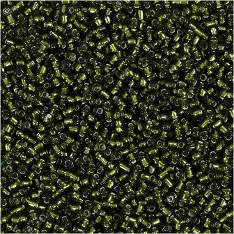 Rocailles, gras groen, d 1,7 mm, afm 15/0 , gatgrootte 0,5-0,8 mm, 25 gr/ 1 doos