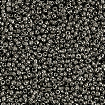 Rocailles, grey metal, d 1,7 mm, afm 15/0 , gatgrootte 0,5-0,8 mm, 25 gr