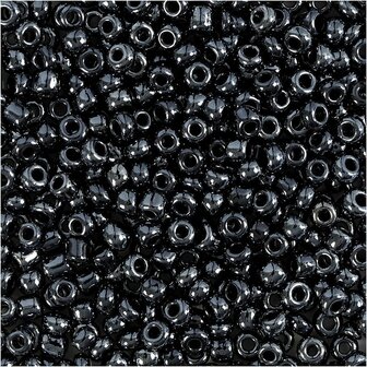 Rocailles, metallic zwart, d 3 mm, afm 8/0 , gatgrootte 0,6-1,0 mm, 25 gr/ 1 doos