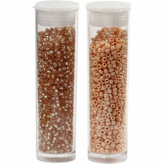 Rocailles, peach, light peach, d 1,7 mm, afm 15/0 , gatgrootte 0,5-0,8 mm, 2x7 gr
