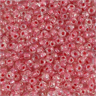 Rocailles, roze kern, d 3 mm, afm 8/0 , gatgrootte 0,6-1,0 mm, 25 gr