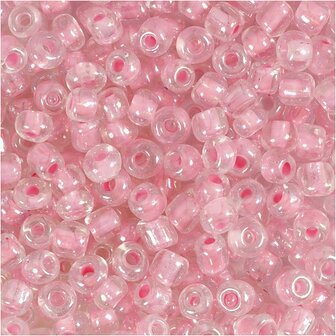 Rocailles, roze kern, d 4 mm, afm 6/0 , gatgrootte 0,9-1,2 mm, 25 gr