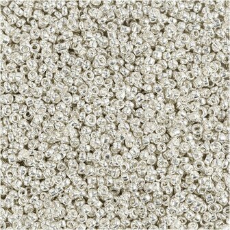 Rocailles, silver metal, d 1,7 mm, afm 15/0 , gatgrootte 0,5-0,8 mm, 25 gr/ 1 doos