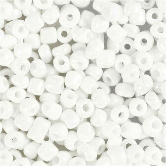 Rocailles, wit parelmoer, d 4 mm, afm 6/0 , gatgrootte 0,9-1,2 mm, 25 gr
