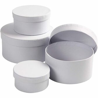 Ronde Opbergdozen Wit - Set van 4 - Kartonnen Bewaardoos - Stevige Dozen Met Deksel Voor Knutselen, Cadeauverpakking, DIY, Scrapbooking, Organiseren &amp; Decoratie