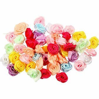 Rozen - Kleine Handgemaakte Satijnen Rozen - Decoratie in Verschillende Kleuren - 14-18 mm - 50 Stuks