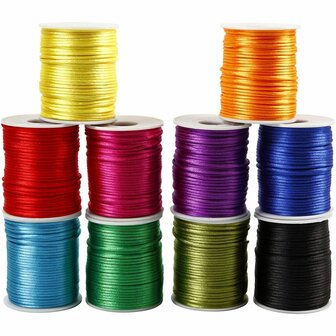 Satijnkoord - Satijnen Hobbykoord - Glanzend - 10 Sterke Kleuren - Rond - Decoratie - DIY - Dikte: 2mm - 10x50 mtr op rol
