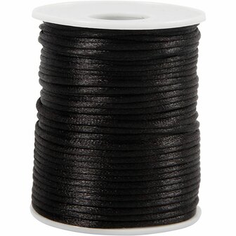 Satijnkoord Zwart - 50 Meter - 2mm Dikke Glanzende Hobbykoord - Stevig Rond Koord Voor Sieraden Maken, DIY Macram&eacute;, Geschenkverpakking, Hangers &amp; Creatieve Decoratie