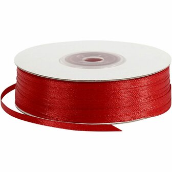 Satijnlint Rood - Smal Glanzend Lint - DIY Lint Voor Creatieve Decoratie, Geschenkverpakking &amp; Kaarten Maken - Hoge Kwaliteit Satijnen Lintrol - 3 mm Breed - 100m Op Rol