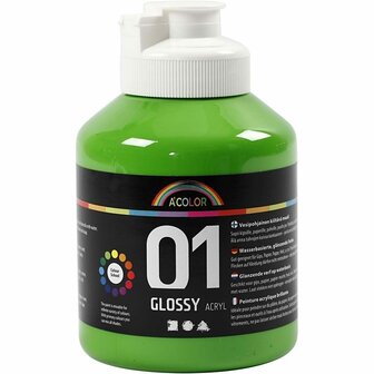 School acrylverf glossy, lichtgroen, glossy, 500 ml/ 1 fles