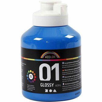 School acrylverf glossy, primair blauw, glossy, 500 ml/ 1 fles