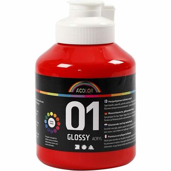 School acrylverf glossy, rood, glossy, 500 ml/ 1 fles