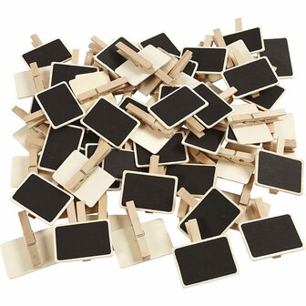 Mini Schoolbord Met Wasknijpers - Decoratief Krijtbord - Perfect Voor Berichten, Prijzen &amp; Tafeldecoratie - Geschikt Voor DIY &amp; Evenementen - 6,8x4,7 cm - 100 Stuks