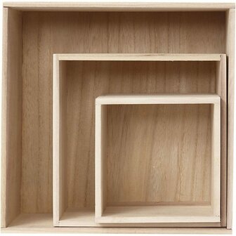 Vierkante Houten Showdozen - Set Van 3 - DIY Displayboxen - Handige Open Opbergdozen Voor Creatieve Styling, Handwerk, Knutselen, Fotolijsten &amp; Decoratieve Organisatie