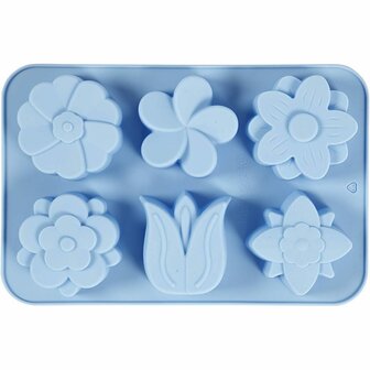 Silicone vormen, bloemen, H: 2,6 cm, L: 30 cm, B: 21 cm, gatgrootte 60x75 mm, 75 ml, 1 stuk