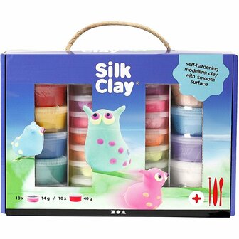Silk Clay&reg; - Boetseerklei - Klei Voor Kinderen - Luchtdrogend - Lichte Zachte Klei - Set: 18x40gram, 10x40gram, 3 Boetseergereedschap - In Cadeaudoos