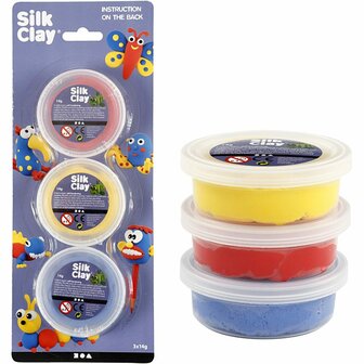 Silk Clay - Zelfhardende Klei - Blauw, Rood &amp; Geel - DIY Creatieve Kleiprojecten - Sneldrogende Kinderklei - Lichtgewicht Boetseerklei - Inhoud 14gr - Set van 3 Stuks