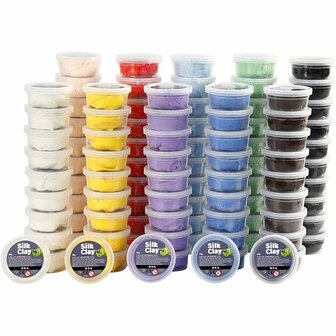 Silk Clay&reg; Zelfhardende Boetseerklei - 10x10 Dozen - Kleuren Assorti - Zachte, Buigzame en Lichtgewicht Klei - 40g per Doos