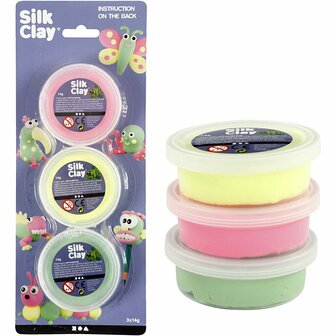 Silk Clay&reg;, lichtgroen, neon roze, neon geel, 3x14 gr/ 1 doos