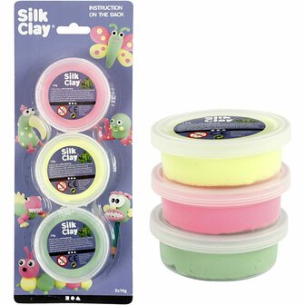 Silk Clay - Zelfhardende Klei - Lichtgroen, Neon Roze, Neon Geel - Spelen, Kleien - 14gr - Silk Clay - 3 stuks