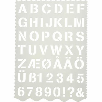 Sjabloon, letters en cijfers, H: 25 mm, 21x29 cm, 1 stuk