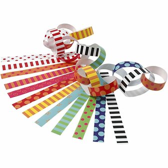 Gekleurde Slinger Stroken - Papieren Knutselstroken Voor DIY &amp; Feestdecoratie - Diverse Prints - 16 cm x 15 mm - 2400 Stuks