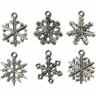Sneeuwvlok, antiek zilver, H: 20 mm, gatgrootte 1,5 mm, 18 div