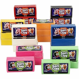 Soft Clay - Boetseerklei - Zachte Klei - Klei Set - Boetseerklei Assortiment - Kleuren Assortiment - 24x500 gr - 8 Kleuren - 13x6x4 cm