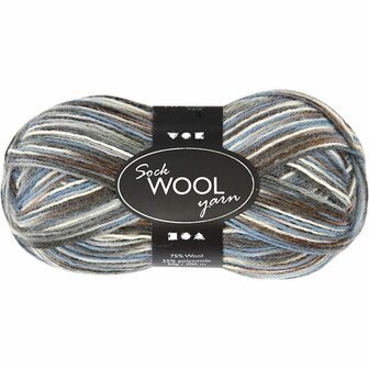 Sokkengaren blauw/grijs harmonie - Duurzaam breigaren voor sokken en handwerk - Wol/nylon mix - Lengte 200 m, 50 gr per bol
