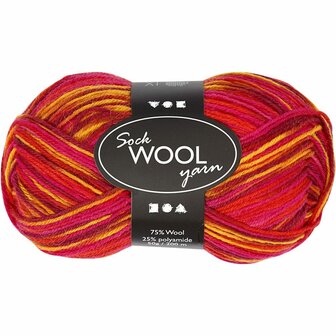 Sokkengaren Rood/Oranje - Hoge Kwaliteit Wolmix - Garen Voor DIY Sokken &amp; Warme Handwerkprojecten - Slijtvast &amp; Comfortabel - 75% Wol - 25% Nylon - 200m - 50gr Bol