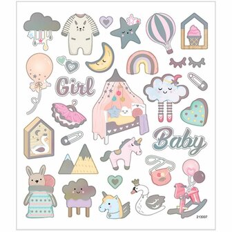 Baby Girl Stickers - Roze Babystickers - Zelfklevende Glitterstickers - Decoratie &amp; Scrapbooking - Geschikt Voor Kaarten &amp; DIY - Babyshower-Plakstickers - 15x16,5 cm - 1 Stickervel