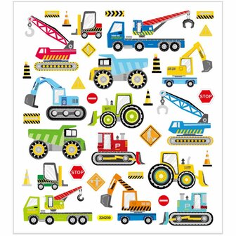 Stickers Voertuigen - Bouwplaats-Thema - Kids-Stickers - Zelfklevend - Creatief - 15x16,5 cm - 1 Stickervel