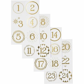 Advent Cijfers Stickers - Kerst &amp; DIY - Goud En Wit - Diameter 4cm - Vivi Gade - 1 Set Cijfers