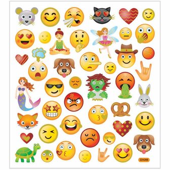 Stickers Emojis - Zelfklevende-Stickers - Smiley &amp; Emoji-Thema - Decoratie &amp; Scrapbooking - DIY - 15x16,5 cm - 1 Stickervel