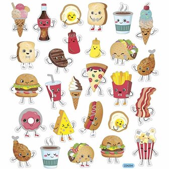 Stickers Fast Food - Zelfklevende Stickers - Kinderfeest Decoratie - Cartoon Stickers - DIY Scrapbooking - Knutsel Stickers - Feestelijke Stickers - 15x16,5 cm - 1 Vel