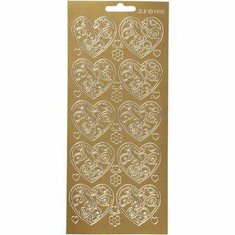 Stickers Goud - Hartjes Decoratie Stickers - Zelfklevende Stickervellen - Valentijn Plakstickers - DIY Kaarten Maken - Scrapbooking &amp; Feestelijke Decoratie - 10x23 cm