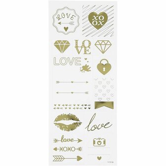 Stickers Goud - Love Stickers - Gouden Harten Stickervellen - Zelfklevende Plakstickers - DIY Versiering - Kaarten Maken &amp; Scrapbooking - 10x24 cm