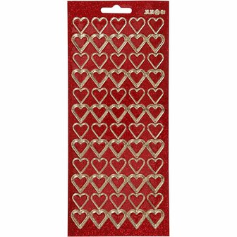 Stickers - goud - rood glitter - harten - 10x23 cm