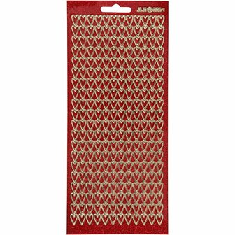 Stickers - Goud - Rood Glitter - Harten Stickers - Zelfklevend voor Kaarten Maken - DIY Feestdecoratie - Scrapbooking Decoratie - Afmetingen 10x23 cm
