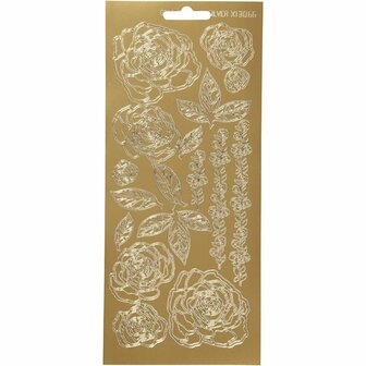 Stickers Goud - Rozen Bloemen Stickers - Zelfklevende Decoratie Stickervellen - DIY Knutselen &amp; Scrapbooking - 10x23 cm